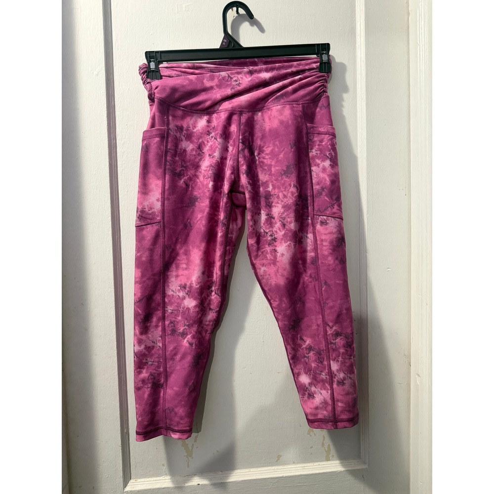 Earth Yoga Purple Tie Dye Capri Leggings Womens Medium Pockets Crossover Waist